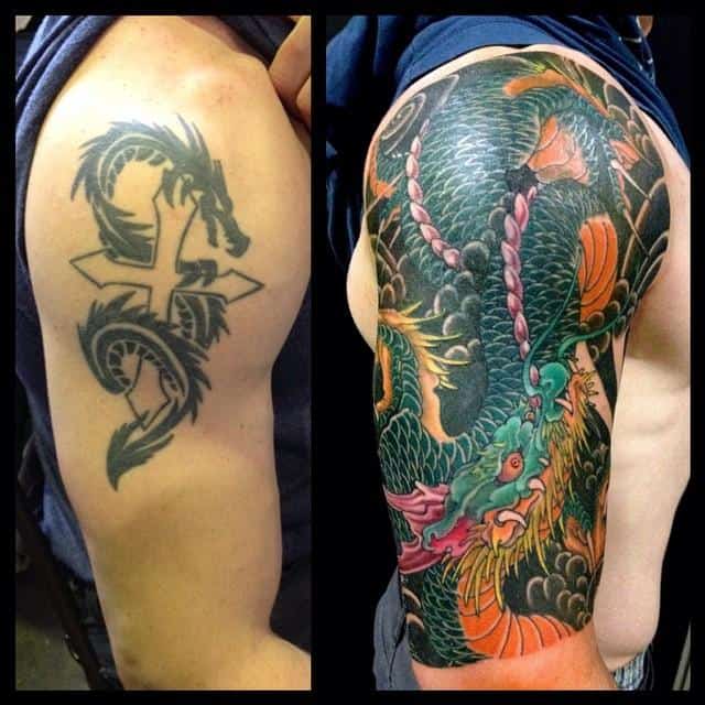 Dragon Tattoo Coverup On a SHoulder